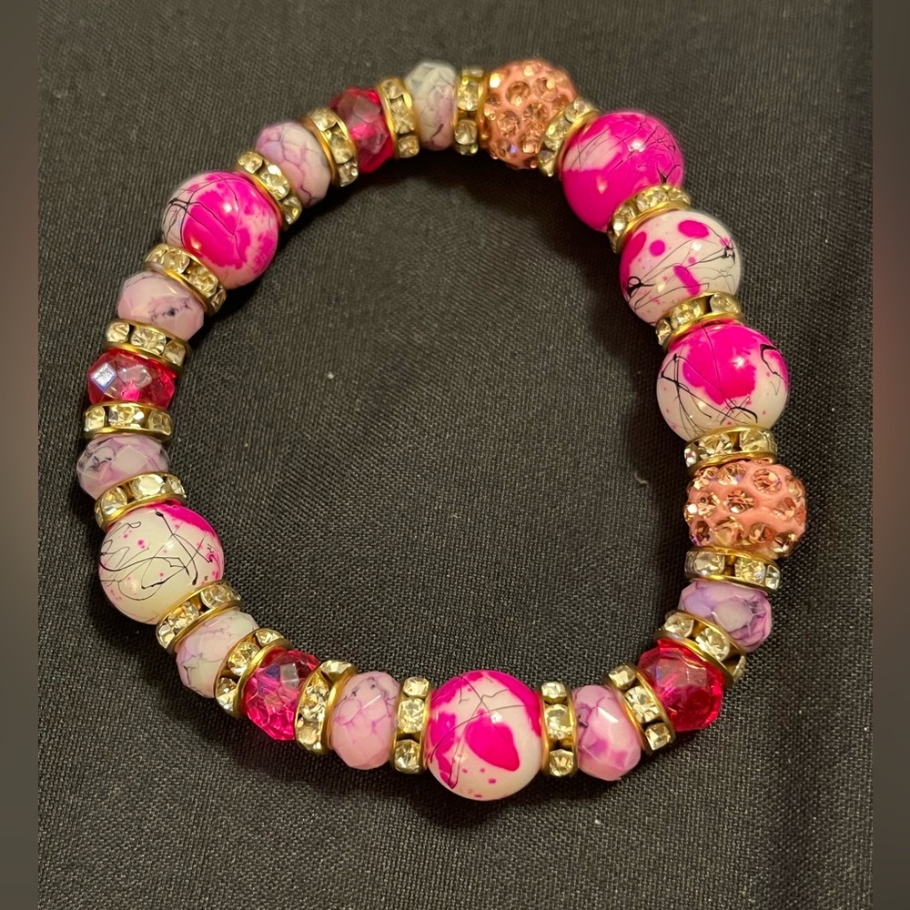 Pink and Gold Beaded Stretch Bracelet